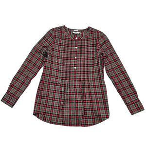 Vineyard Vines Women 0 Red Green Tartan Plaid Long Sleeve Shirt Cashmere Cotton